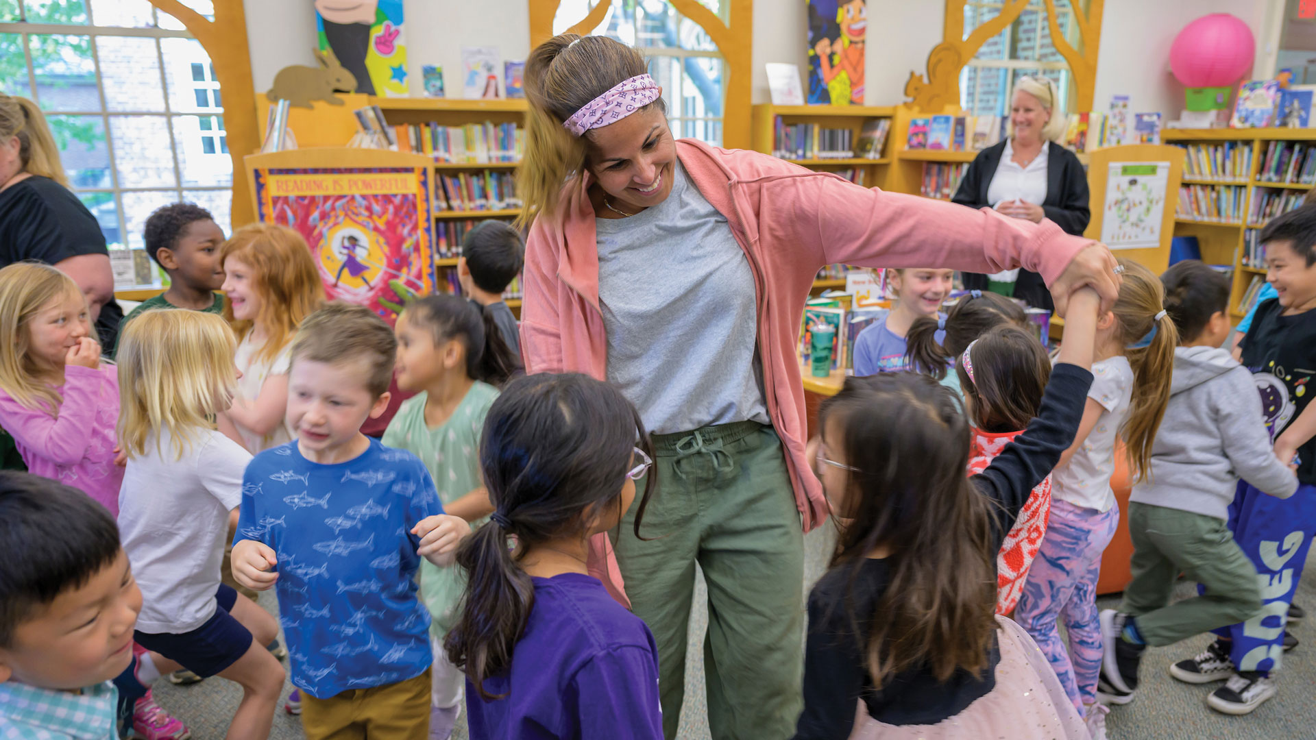 Teacher with a lower school class at Tower Hill School.