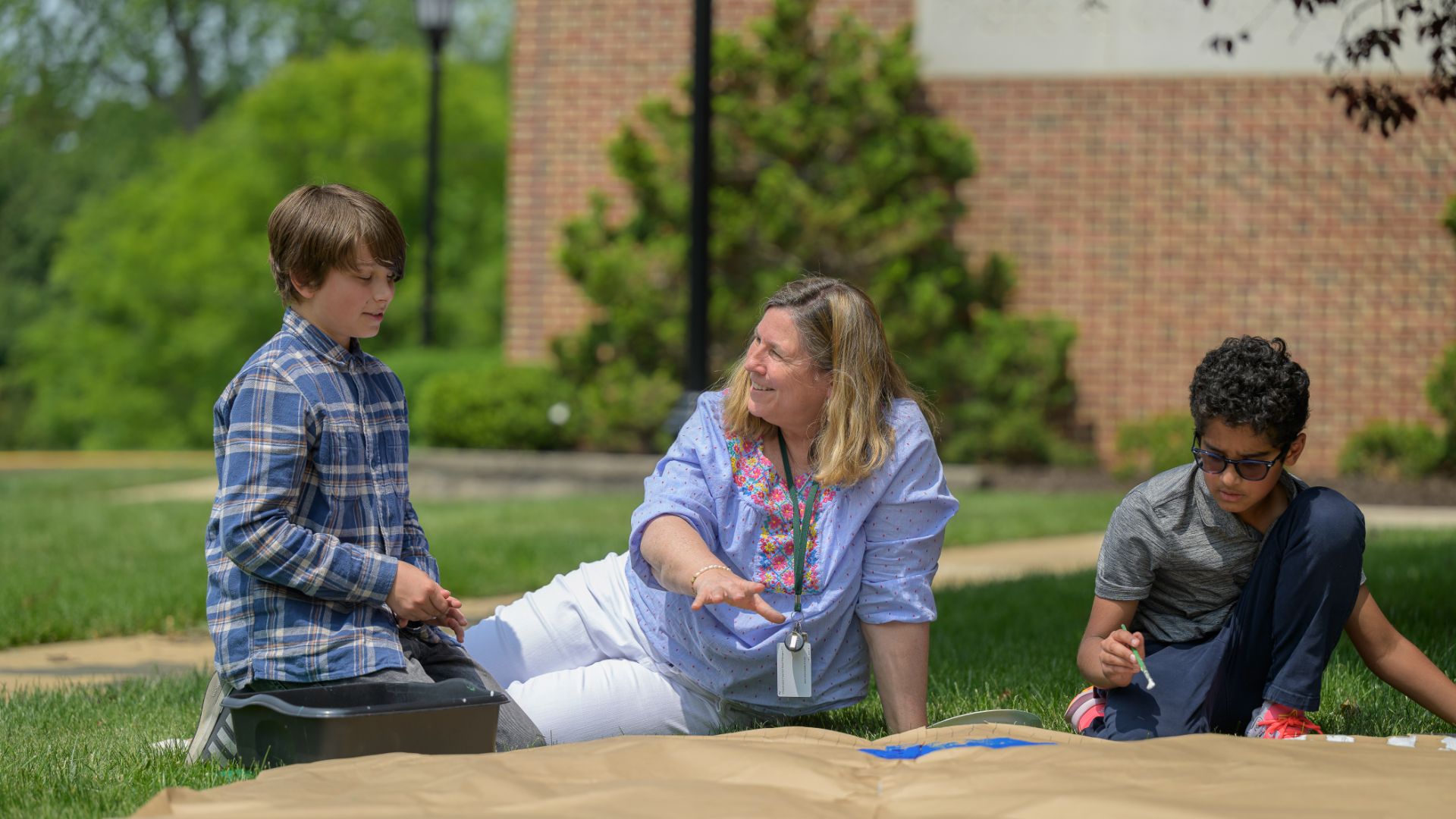 Middle school students at Tower Hill in the outdoor facilities.